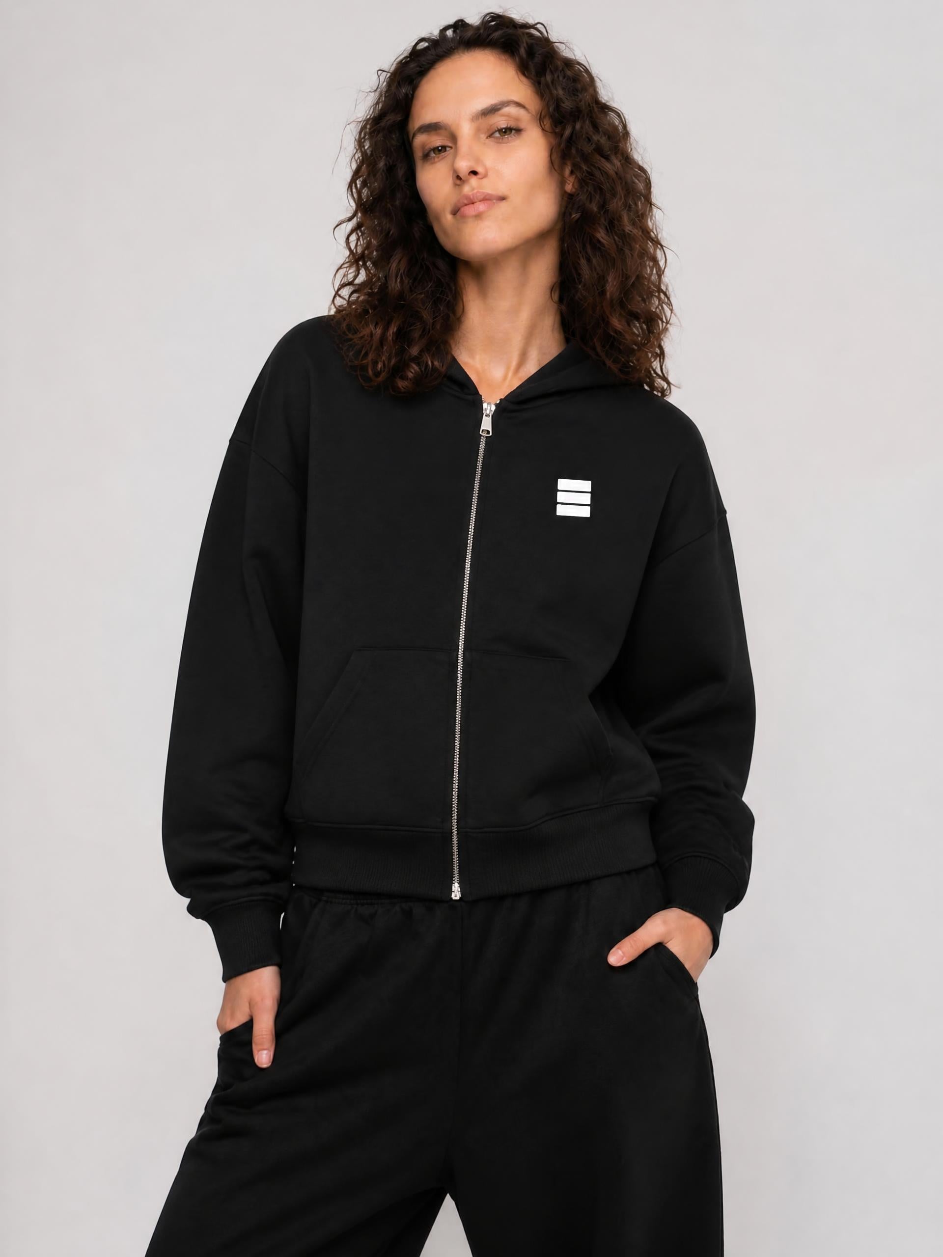 CORE — Black Zip-Up Hoodie