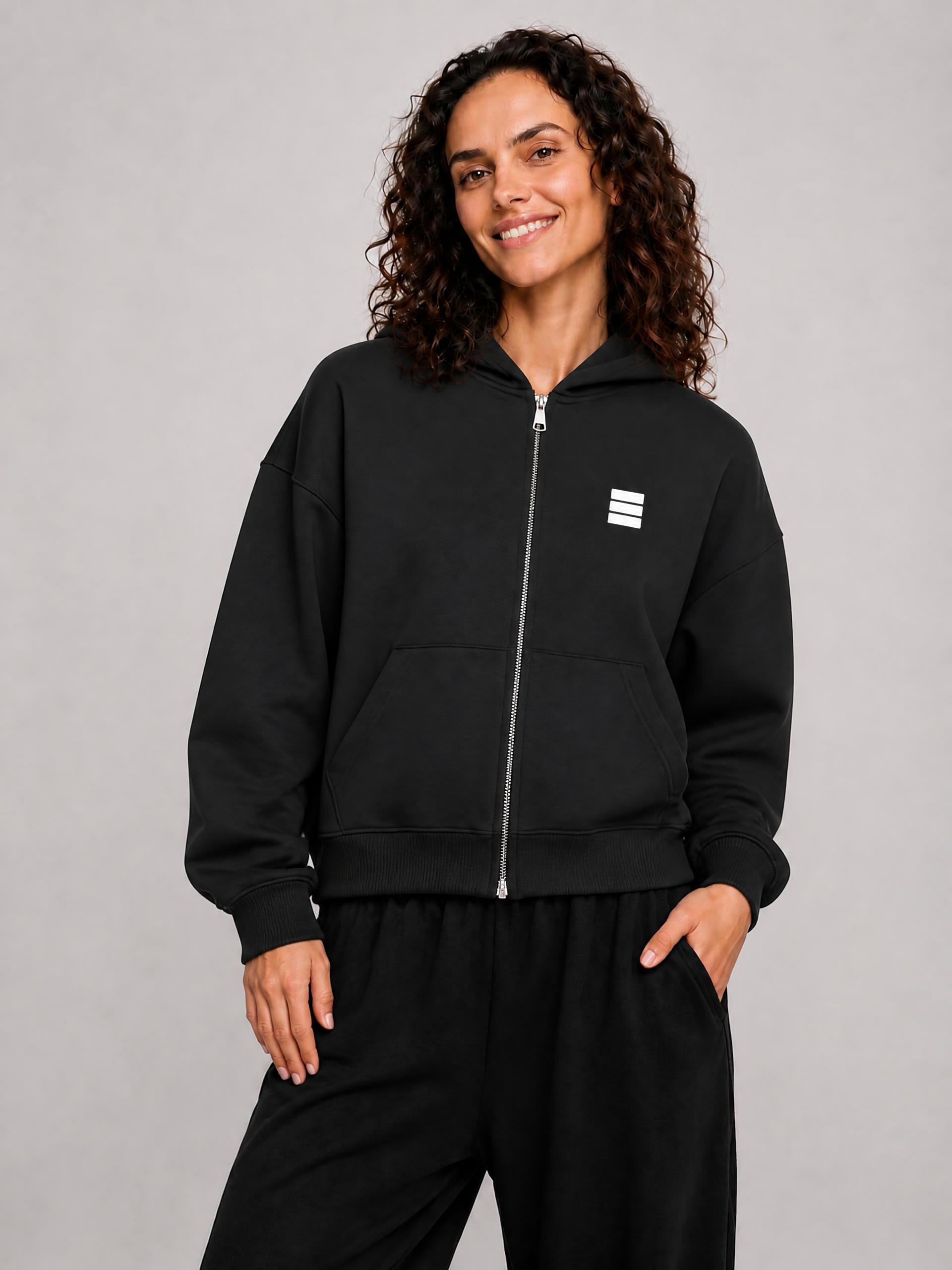 CORE — Black Zip-Up Hoodie